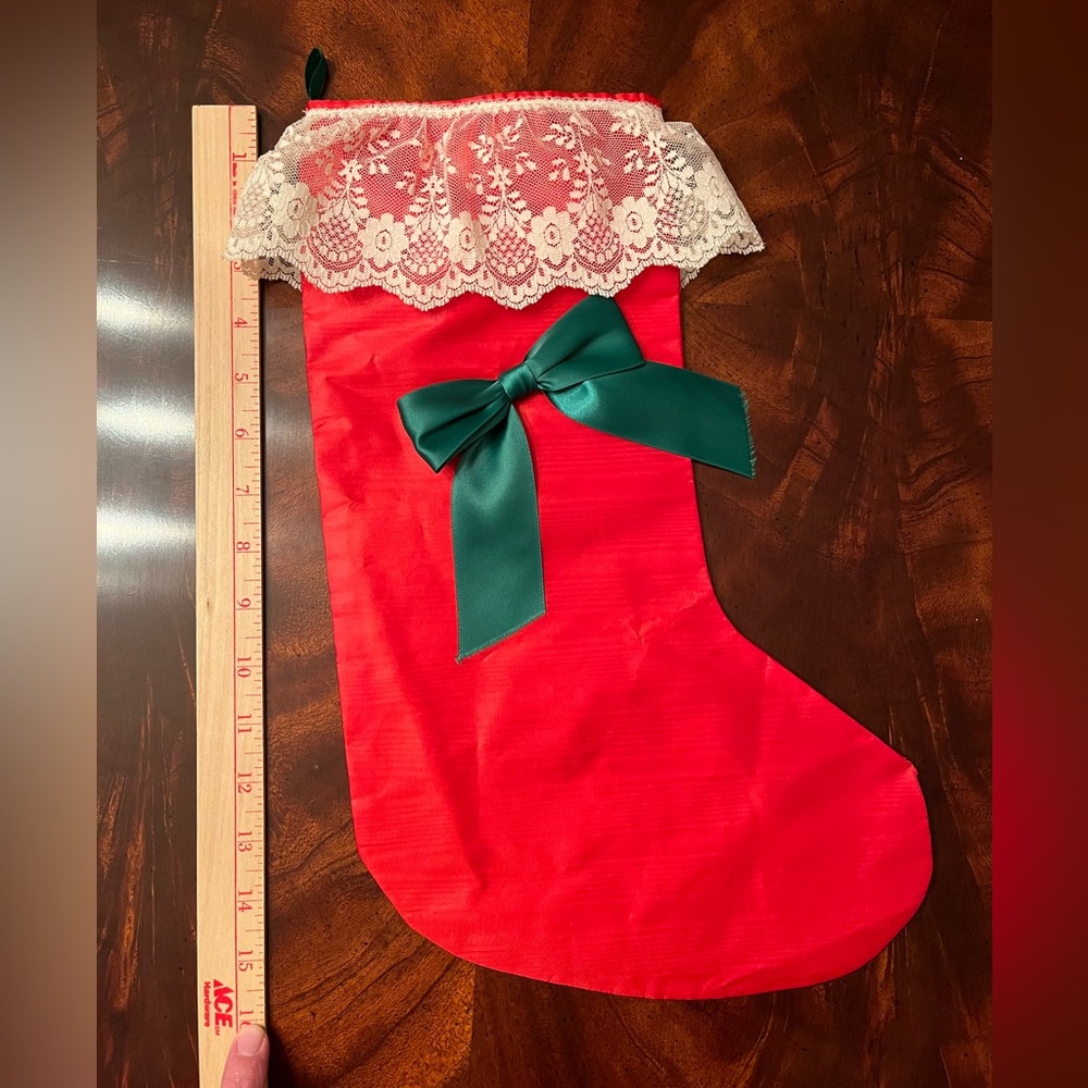 RED TAFFETA LACE TRIM STOCKING